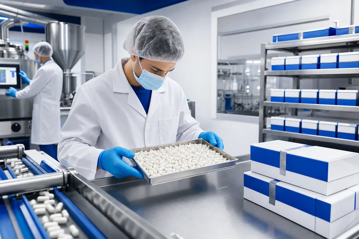 Control de calidad de cada lote de cápsulas Adenofrin en la planta del fabricante